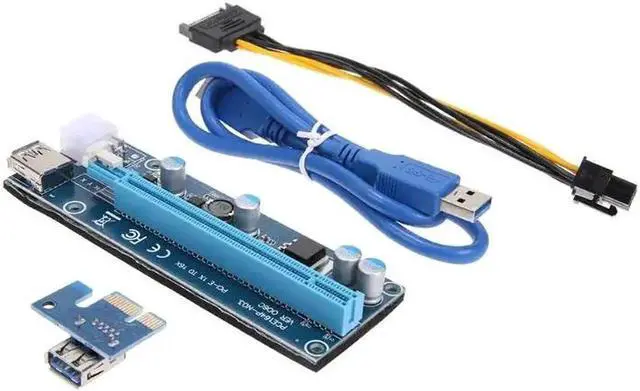 Alt view image 4 of 6 - PCI-E Riser Board PCI-E 1X to 16X Riser Card Extender Adapter+USB 3.0 Cable 15Pin SATA to 6Pin IDE Power Cord for Bitcoin Miner