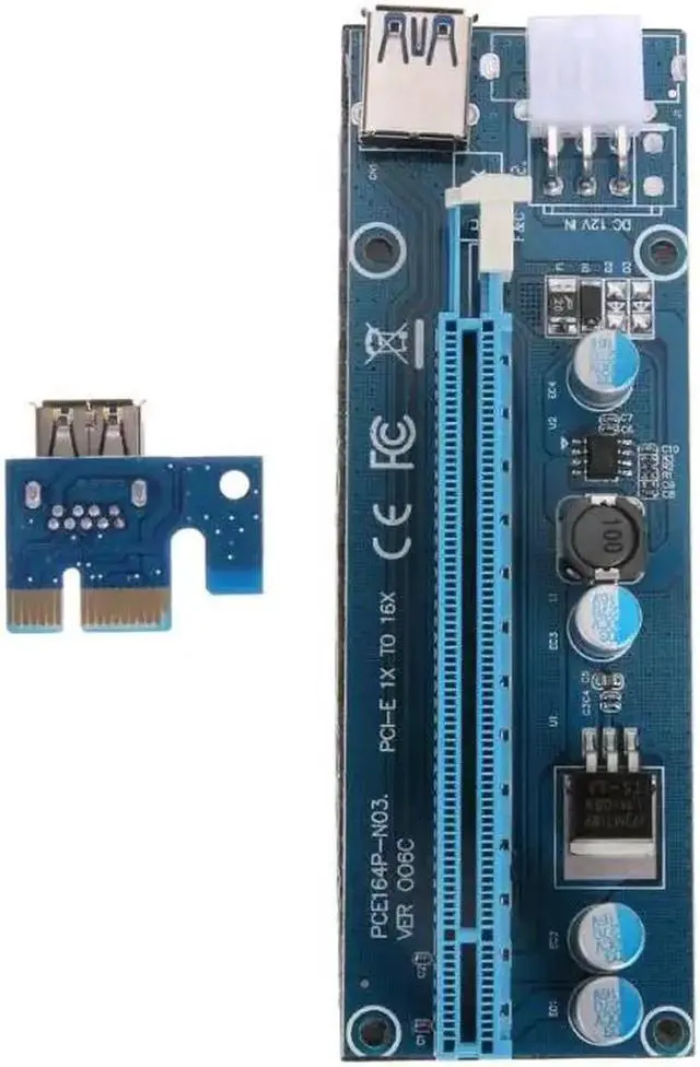 Alt view image 5 of 6 - PCI-E Riser Board PCI-E 1X to 16X Riser Card Extender Adapter+USB 3.0 Cable 15Pin SATA to 6Pin IDE Power Cord for Bitcoin Miner