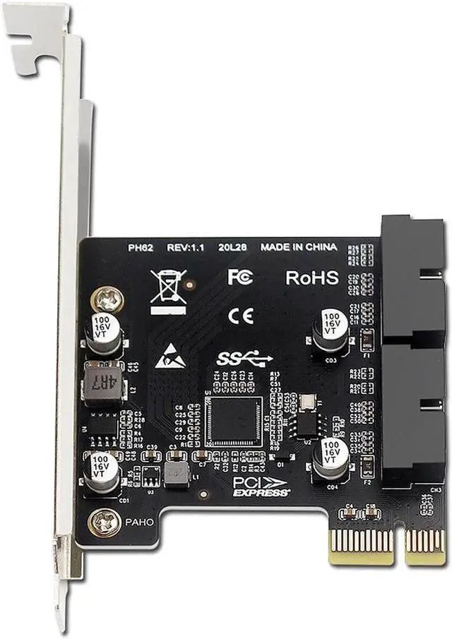 Alt view image 3 of 6 - PCI-E 1X to 2 Ports Internal USB 3.0 19Pin 20Pin Header for Front Panel,USB 3.0 5Gbps to PCIe Expansion Card Adapter with High & Low Profile Bracket for Desktop Computer Motherboard