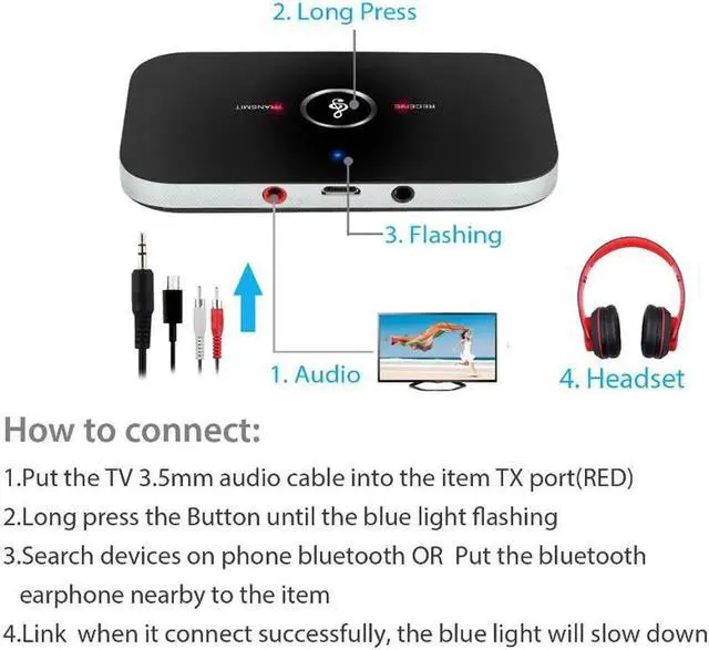 Alt view image 4 of 6 - Wireless Audio Bluetooth Transmitter Music receiver Stereo Dongle Adapter For TV Smart PC MP3 Bluetooth 4.0 A2DP