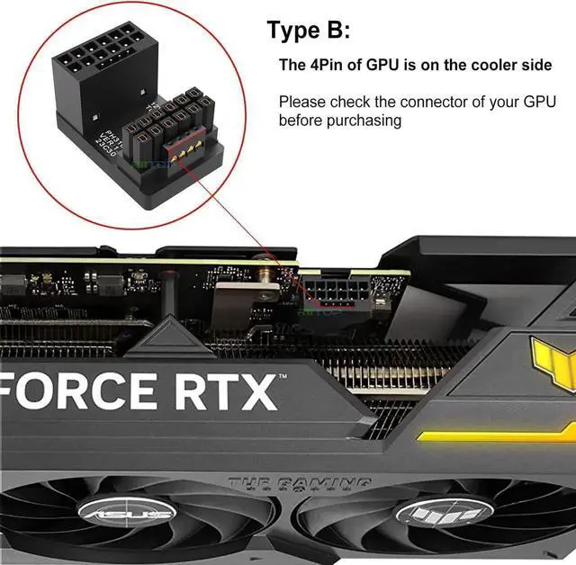 Alt view image 5 of 7 - PCI-e 5.0 12VHPWR Adapter Female to Male Extension Cable, 600W 12VHPWR 180 Degree Adapter for Graphic Card GPU 12+4pin RTX 3090Ti 4070Ti 4080 4090 (Type B, 2Pack)