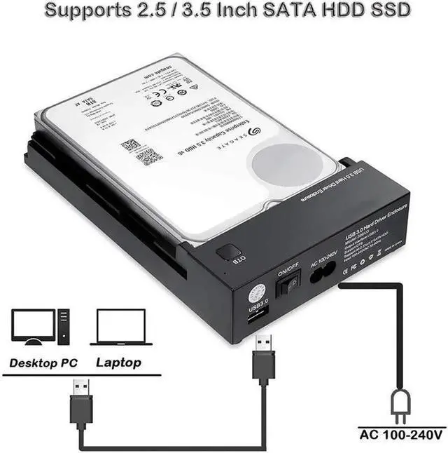 Alt view image 4 of 6 - ENU335HDD USB 3.0 to 3.5inch or 2.5 inch SATA External Hard Disk Drive Enclosure w/ UASP, Tool-Free HDD SSD Docking Station for 2.5" 3.5" SATA I/II/ III HDD SSD Up to 8TB, Support OTB Function