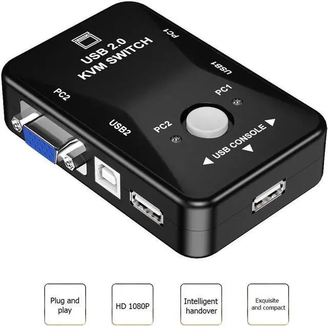 Main image of 2 Port USB HDMI-compatibl KVM Switch Box 2 in 1 Out 1920*1080 VGA Splitter Box Sharing for Keyboard Mouse Monitor Computer