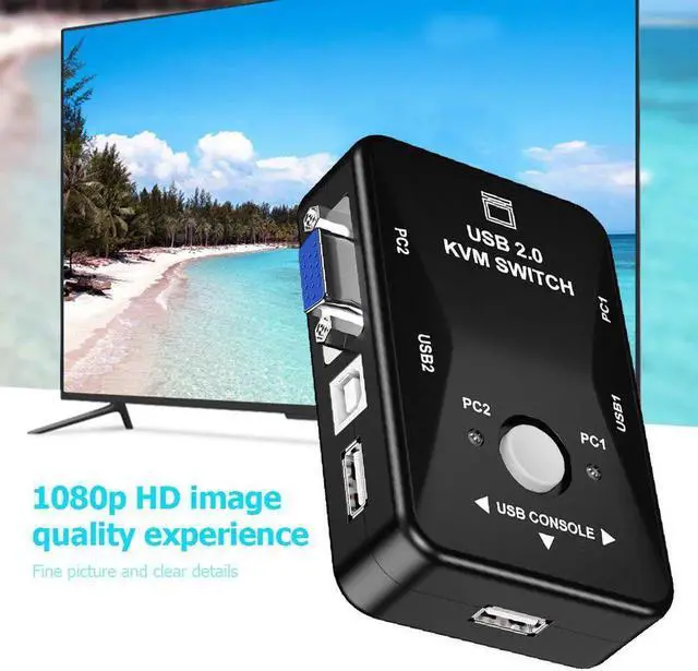 Alt view image 3 of 6 - 2 Port USB HDMI-compatibl KVM Switch Box 2 in 1 Out 1920*1080 VGA Splitter Box Sharing for Keyboard Mouse Monitor Computer