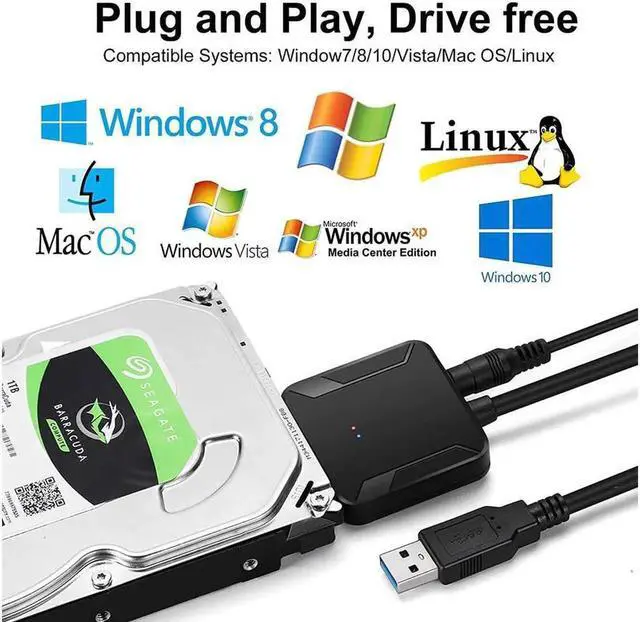 Alt view image 5 of 7 - USB3.0 to SATA III Adapter Cable, SATA to USB 3.0 Cable, USB 3.0 to SATA III Hard Drive Adapter Compatible for 2.5 3.5 Inch HDD/SSD Hard Drive Disk with 12V/2A Power Adapter, Support UASP