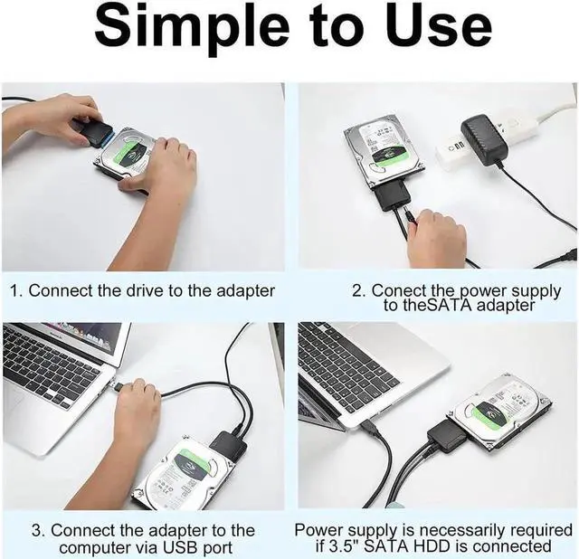Alt view image 6 of 7 - USB3.0 to SATA III Adapter Cable, SATA to USB 3.0 Cable, USB 3.0 to SATA III Hard Drive Adapter Compatible for 2.5 3.5 Inch HDD/SSD Hard Drive Disk with 12V/2A Power Adapter, Support UASP