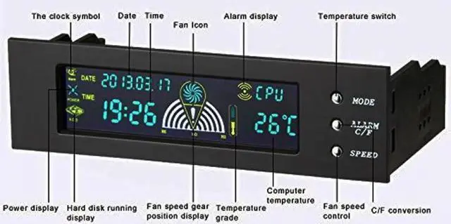 Alt view image 4 of 6 - Computer 5.25" Front Panel Bay 3 Channel automatic temperature CPU Case fan speed controller w/ HDD PC Temp Sensor LED Display
