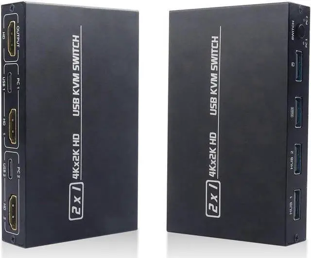 Alt view image 6 of 6 - HDMI-compatible 2 Port Box 4K KVM Shared Keyboard And Mouse Adapter Plug and play Switch botton