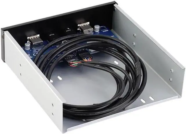 Alt view image 2 of 4 - FP525U22AM PC Case 5.25 inch front panel 2 Ports USB 2.0 USB Hub w/ HD Audio Output & Microphone,2.6ft USB 9pin to 2x USB 2.0 Splitter w/ Stereo Audio Mic