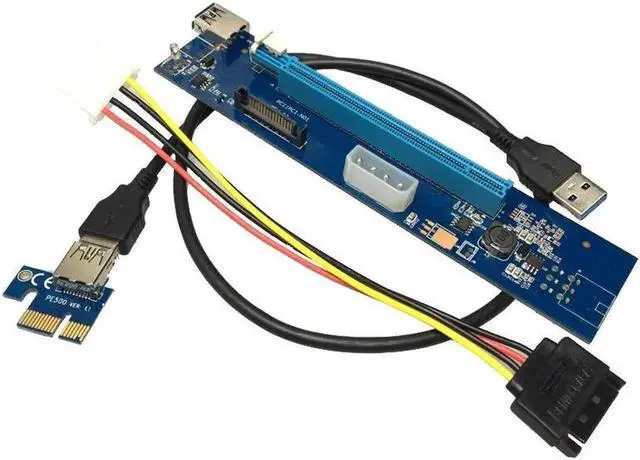 Alt view image 2 of 6 - PCIe PCI-E PCI Express Riser Card 1x to 16x USB 3.0 Data Cable SATA to 4pin IDE Molex Power Supply 60cm for BTC, LTC, ETH