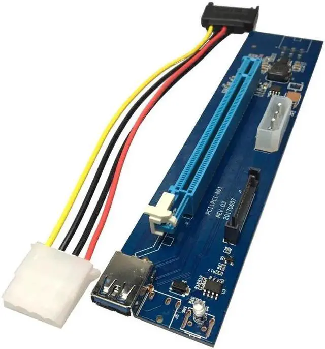 Alt view image 3 of 6 - PCIe PCI-E PCI Express Riser Card 1x to 16x USB 3.0 Data Cable SATA to 4pin IDE Molex Power Supply 60cm for BTC, LTC, ETH