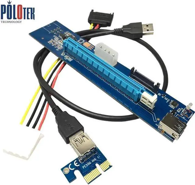 Main image of PCIe PCI-E PCI Express Riser Card 1x to 16x USB 3.0 Data Cable SATA to 4pin IDE Molex Power Supply 60cm for BTC, LTC, ETH