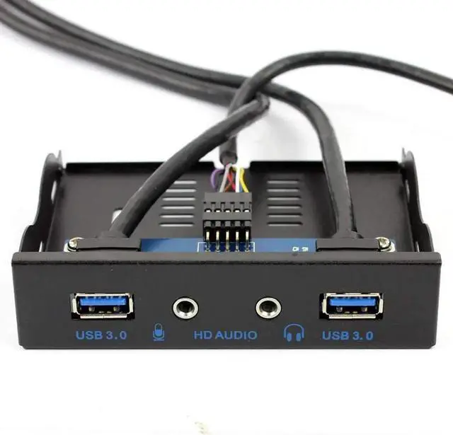 Main image of 3.5" Front Panel USB 3.0 Hub, Motherboard 20 Pin to 2 Ports USB 3.0 Splitter, HD Audio Mic Connector Adapter with Internal Floppy Bay Bracket - 2 Feet Cables