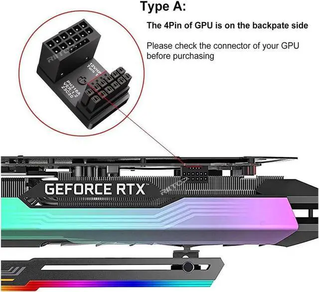 Alt view image 6 of 6 - 12VHPWR 180 Degree Angled Adapter: Aluminum ATX 3.0 16 Pin GPU Power Connector 600W Pcie5.0 Power Adapter for 12+4pin RTX 3090Ti 4070Ti 4080 4090 Graphic Card GPU (Type A, 2 Pack)
