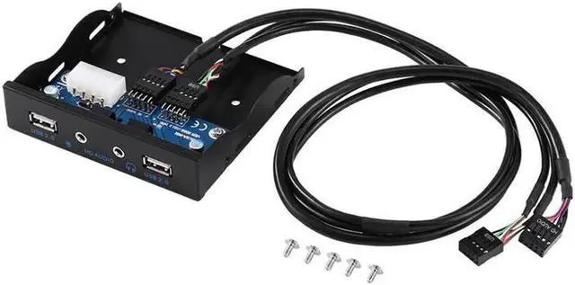 Alt view image 3 of 5 - FT35U22AM USB 2.0 Desktop PC Case 3.5" Front Panel Audio, USB 9 Pin to 2 Ports USB 2.0 Female Splitter Hub Floppy Bay Panel w/ HD Stereo Audio & Microphone - 2 Feet 9Pin Cable, Black