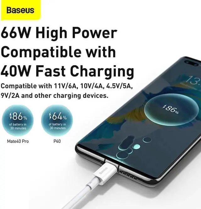 Alt view image 6 of 6 - Aomoproing 66W 6A USB Type C Cable For Huawei P40 Pro Mate 40 30 Supercharge 66W/40W Fast Charger USB C Cable For Huawei P30 Pro