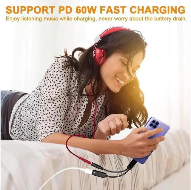 Alt view image 7 of 7 - USB c to 3.5mm Headphone and Type C PD 60W Charger Adapter, 2-in-1 USB C PD 3.0 Charging Port to Aux Audio Jack and Fast Charging Dongle Cable Cord Compatible with S21 S20 S20+ Ultra, Pixel 4 3 XL