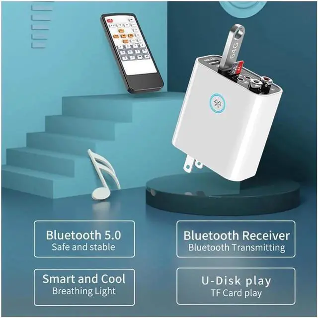 Alt view image 7 of 7 - 2 In 1 Bluetooth 5.0 Receiver Transmitter 3.5mm Aux L/R RCA Wireless Audio Adapter U Disk/TF Play Support APP Control USB Charger