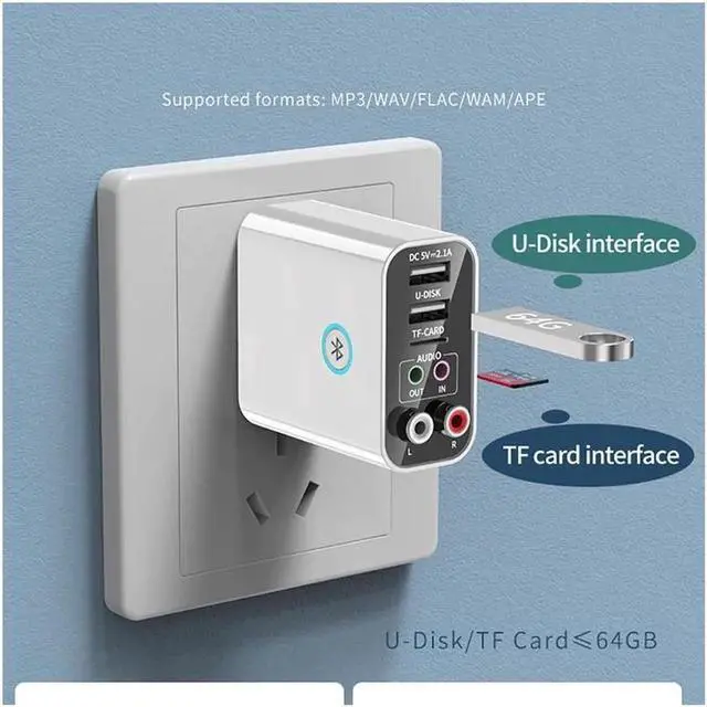 Alt view image 5 of 7 - 2 In 1 Bluetooth 5.0 Receiver Transmitter 3.5mm Aux L/R RCA Wireless Audio Adapter U Disk/TF Play Support APP Control USB Charger
