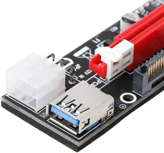 Alt view image 3 of 6 - Aomoproing 4pin 6pin SATA Power PCIExpress 16X Slot Riser Card USB 3.0 PCI-E PCI-Express 1x to 16x PCIE Riser for Bitcoin BTC Miner Mining