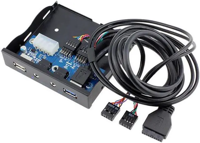 Alt view image 2 of 4 - FP35U2U3AM 3.5 inch USB Front Panel Audio Microphone, USB 3.0 & USB 2.0 Hub Floppy Panel Adapter HD Stereo Audio Output & Mic input - 2 Feet 9pin, 20pin USB Cable, Black