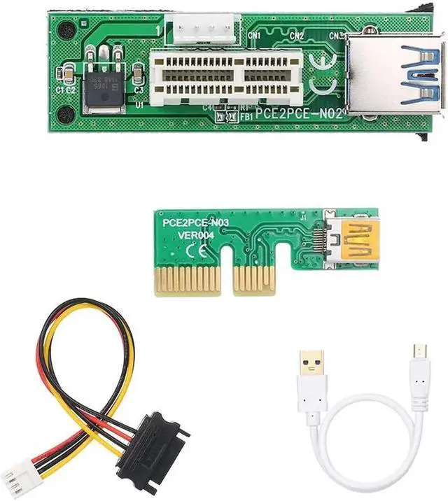 Alt view image 3 of 6 - Mini 90°Right Angle PCIE 1X Expansion Riser Card PCI-E X1 Extension Cable with USB Cable and SATA Cable