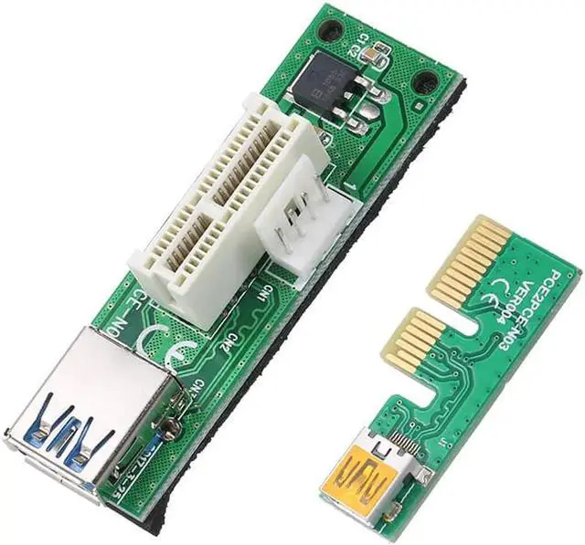 Alt view image 4 of 6 - Mini 90°Right Angle PCIE 1X Expansion Riser Card PCI-E X1 Extension Cable with USB Cable and SATA Cable