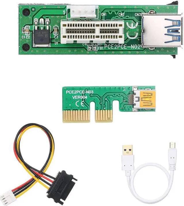 Alt view image 2 of 6 - Mini PCI-E X1 Extension Cable PCIE 1X Expansion Riser Card 90 Right Angle with USB Cable and SATA Cable