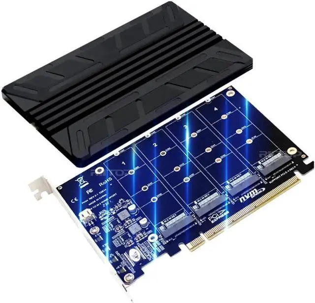 Alt view image 4 of 6 - Quad M.2 NVMe to PCIe 16x Adapter, 4 Port NVMe SSD Slot Converter to PCI-e 4.0 x16 Host Controller Expansion Card Adaptor High Speed 4x32Gbps For M Key NVMe SSD (PCI-e Bifurcation Required)