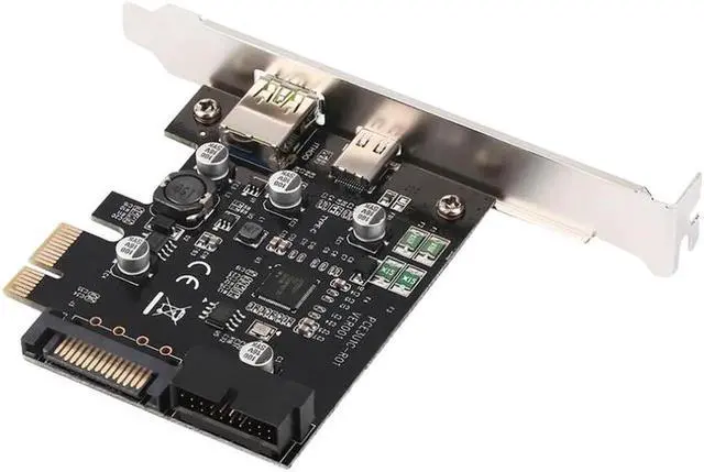 Alt view image 2 of 6 - SATA Powered 3 Ports(USB-C& USB 20pin) PCI-E to USB 3.0 Expansion Card w/ Type-A BC2.4A Charging, with 2 Ports USB 3.0 3.5" Floppy Bay Front Panel-2FT USB 20pin Header Splitter Cable
