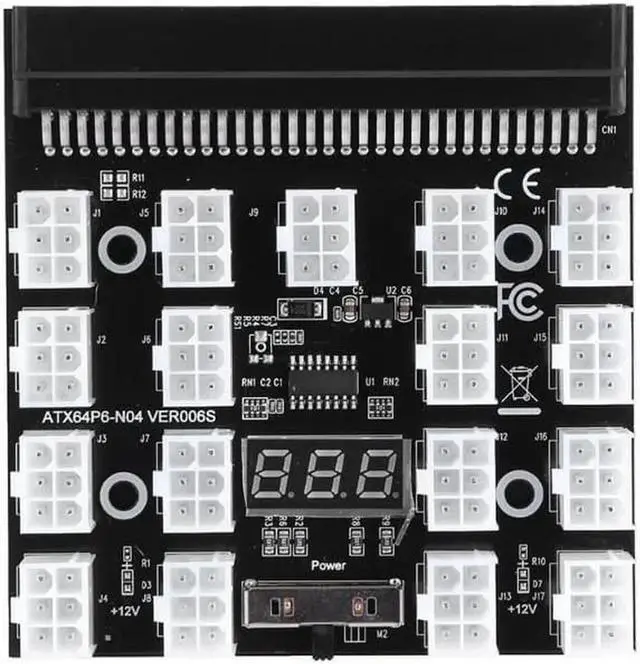 Alt view image 3 of 6 - Aomoproing PCI-E PCI Express Power Supply 1200w/750w 17 x 6Pin 12V Mining Breakout Board Adapter For HP Server Mining GPU