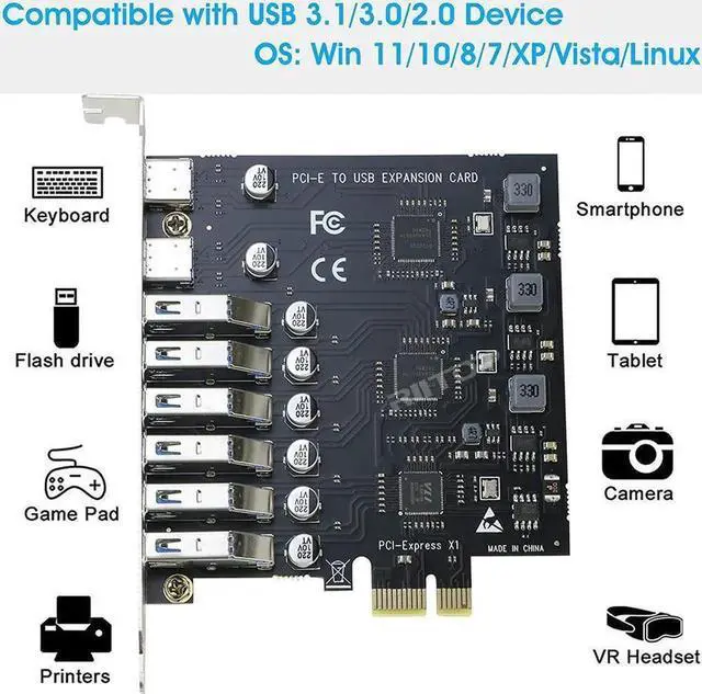Alt view image 3 of 6 - PCI-E to USB 3.0 Expansion Card (2X USB-C, 6X USB-A) ,PCIE Express USB3.0 Adapter Card 5Gbps for Desktop PC Host Card Support Windows 11/10/8/7/XP and MAC OS 10.8.2 Above (No power required)