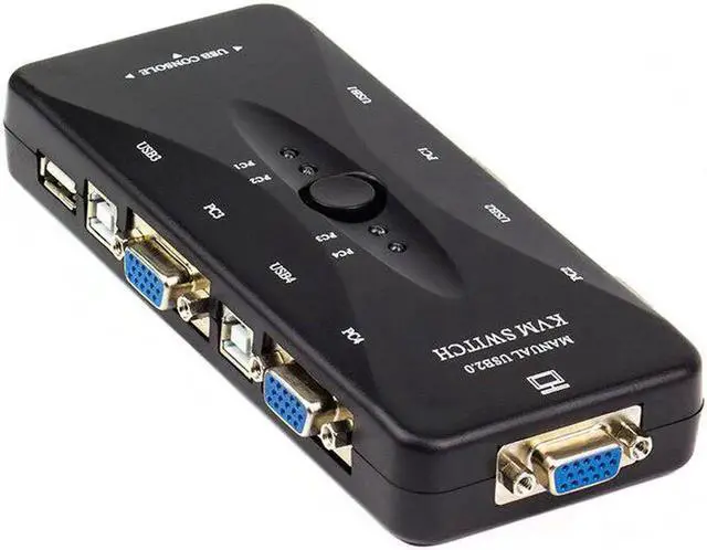 Alt view image 3 of 6 - 4 Ports KVM Switch 4 In 1 Out VGA USB Converter Four Computers Sharing Monitor Mouse Keyboard Printer Equipment