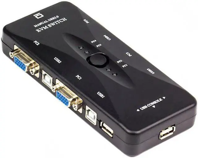 Alt view image 6 of 6 - 4 Ports KVM Switch 4 In 1 Out VGA USB Converter Four Computers Sharing Monitor Mouse Keyboard Printer Equipment