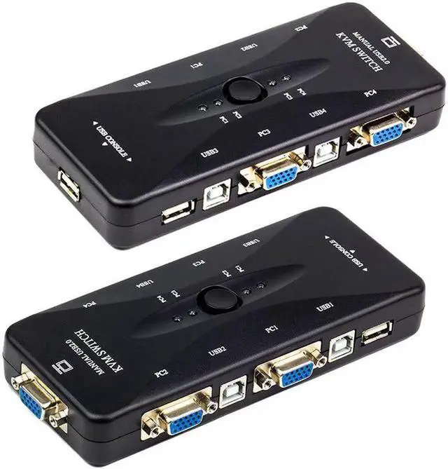 Alt view image 4 of 6 - 4 Ports KVM Switch 4 In 1 Out VGA USB Converter Four Computers Sharing Monitor Mouse Keyboard Printer Equipment