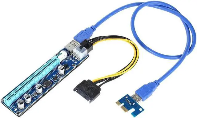 Alt view image 5 of 6 - USB 3.0 PCI-E PCI Express Extension Cable 1X to 16X Extender Riser Mining Graphics Card Adapter with SATA 15Pin-6Pin Power Cable