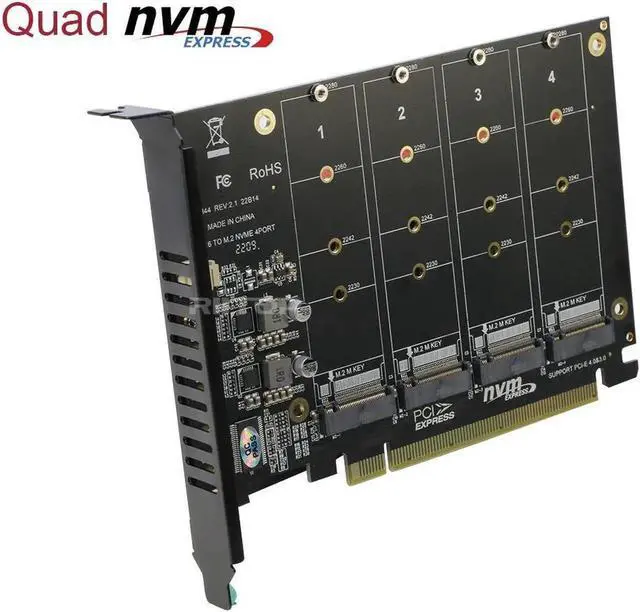 Main image of Quad M.2 NVMe to PCIe Adapter Expansion Card (PCIe Bifurcation Motherboard is Required), Support 4* M.2 PCIe NVMe SSD