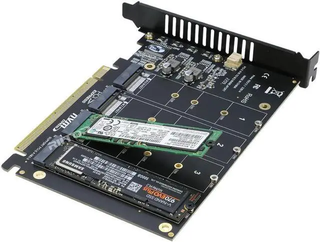 Alt view image 6 of 6 - Quad M.2 NVMe to PCIe Adapter Expansion Card (PCIe Bifurcation Motherboard is Required), Support 4* M.2 PCIe NVMe SSD