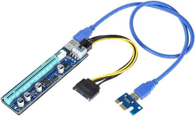 Alt view image 2 of 6 - USB PCI-E PCI Express Extension Cable 1X to 16X Extender Riser Mining Graphics Card Adapter with SATA 15Pin - 6Pin Power Cable