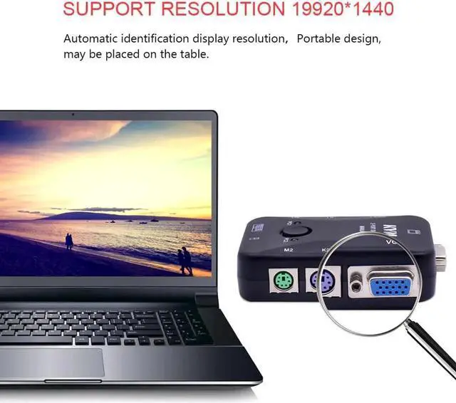 Alt view image 3 of 6 - 2 Port PS/2 KVM Switch Switcher 1920*1440 VGA SVGA Switch Splitter Box Controller for Keyboard Mouse Monitor Adapter