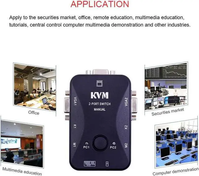 Alt view image 5 of 6 - 2 Port PS/2 KVM Switch Switcher 1920*1440 VGA SVGA Switch Splitter Box Controller for Keyboard Mouse Monitor Adapter