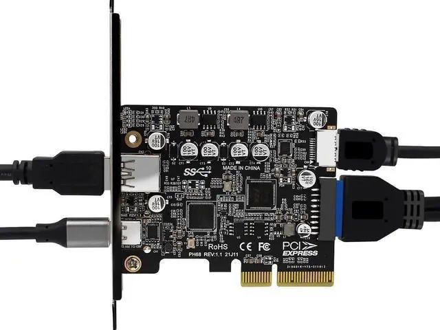 Alt view image 4 of 6 - USB C 10Gbps PCIe 3.0 Card,PCI Express x4 to USB 3.2 Type-C and Type-A 10Gb/s with Type-E A Key & USB 3.0 20Pin Motherboard Header Expansion Card for Front Panel w/ Full-Profile & Low-Profile Bracket