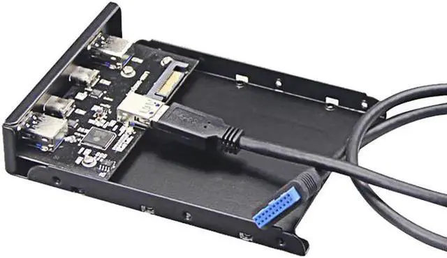 Alt view image 3 of 3 - Dual 5Gb/s USB 3.1 Type-C & USB 3.0 Computer 3.5 inch Floppy Bay Front Panel 4 Ports USB Hub, USB3 19Pin to 2x USB 3.0 USB-C + 2x Type A Splitter Adapter