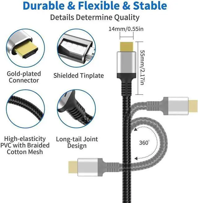 Alt view image 5 of 7 - 8K HDMI Cable 3.3ft/1m Ultra High Speed HDMI 2.1 Cable 48Gbps 8K@60Hz Support Dynamic HDR, 3D, eARC, HDCP 2.2, Cotton Braided HDMI Cord for PS5/PS4/Xbox/Apple TV/Nintendo Switch/Projector