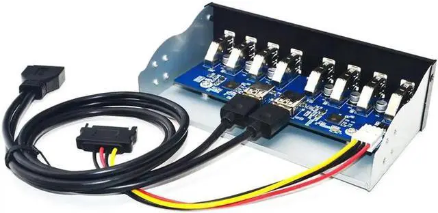 Alt view image 2 of 4 - 8 Ports USB 3.0 Hub 5.25" Front Panel Internal CD-ROM Bay Bracket, 8 x USB 3.0 Type A Female to Motherboard USB 20 pin Hub Splitter Adapter,USB 20pin to 8 USB 3.0 Splitter