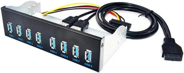 Alt view image 4 of 4 - 8 Ports USB 3.0 Hub 5.25" Front Panel Internal CD-ROM Bay Bracket, 8 x USB 3.0 Type A Female to Motherboard USB 20 pin Hub Splitter Adapter,USB 20pin to 8 USB 3.0 Splitter