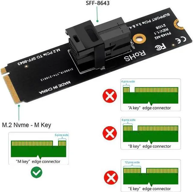 Alt view image 3 of 7 - U.2 to M.2 NVMe M-Key NVMe Adapter,M2 to Mini SAS SFF-8643 Expansion Card w/ SFF8643 to SFF-8639 PCIe SSD Adapter Cable for Mainboard Intel SSD 750 p3600 p3700 - 1.64FT