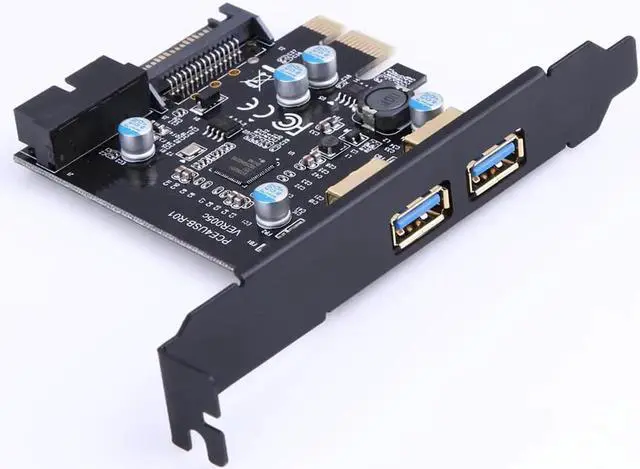 Alt view image 3 of 6 - Aomoproing VAKIND USB 3.0 PCI-E Expansion Card Adapter External 2 Port USB3.0 Hub Internal 19pin Header PCI-E Card Power Connector