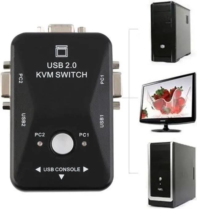 Alt view image 2 of 6 - 2 Ports USB 2.0 VGA/SVGA KVM Switch Box for Sharing Monitor Keyboard Mouse Newest Cable Adapter Stock 1920 X 1440