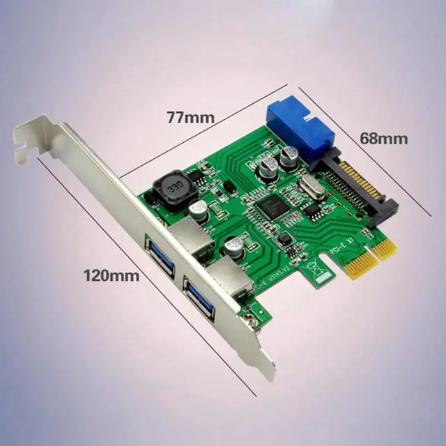 Alt view image 5 of 6 - Aomoproing New Hot PCI-E Express USB 3.0 2 Port HUB Card Adapter 19/20 pin Connector SATA Power QJY99